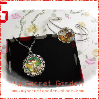 Bambi / Felix The Cat Cabochon Necklace and Bracelet Set 1a or 1b Bambi / Felix The Cat Cabochon Necklace and Bracelet Set 1a or 1b